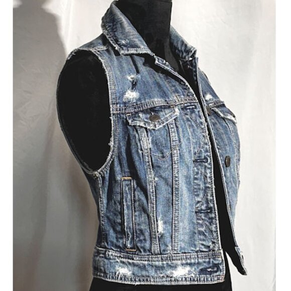 American Eagle Distressed Denim Vest, XS - Picture 4 of 8